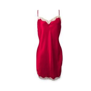Victorias Secret Chemise Slip Dress Medium Red Babydoll Satin Lace Coquette Y2K